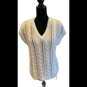 Mint Velvet Womens Sweater Vest Size Large Cream V Neck Gold Sequins & Thread